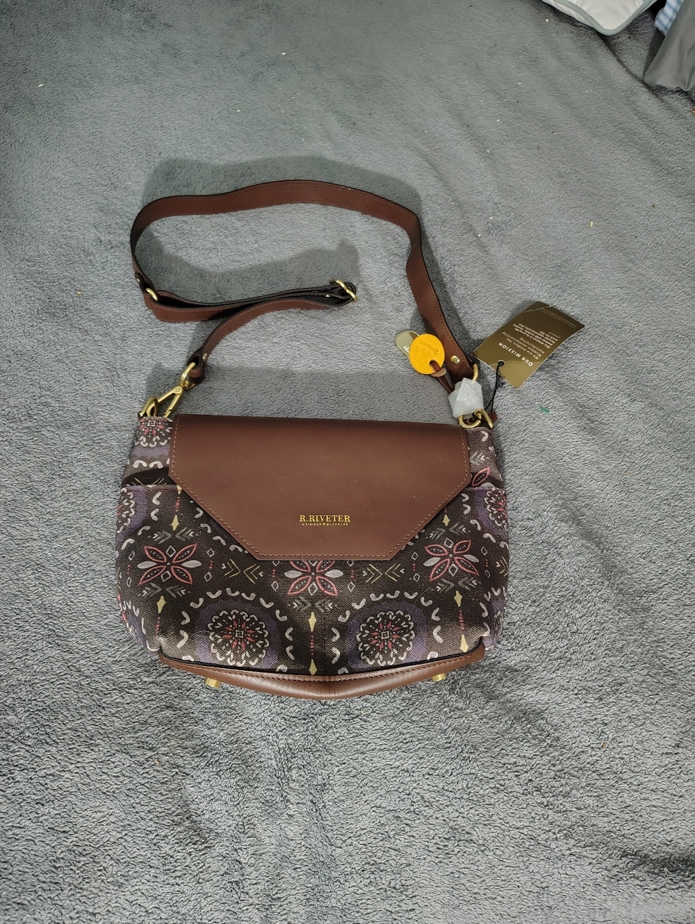 R. Riveter Brown Patterned Crossbody Bag